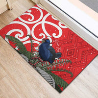 Personalized New Zealand Pukeko Christmas Rubber Doormat Meri Kirihimete Taniko Ponga Koru Red LT14 - Polynesian Pride