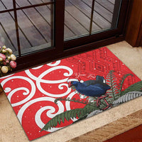 Personalized New Zealand Pukeko Christmas Rubber Doormat Meri Kirihimete Taniko Ponga Koru Red LT14 - Polynesian Pride