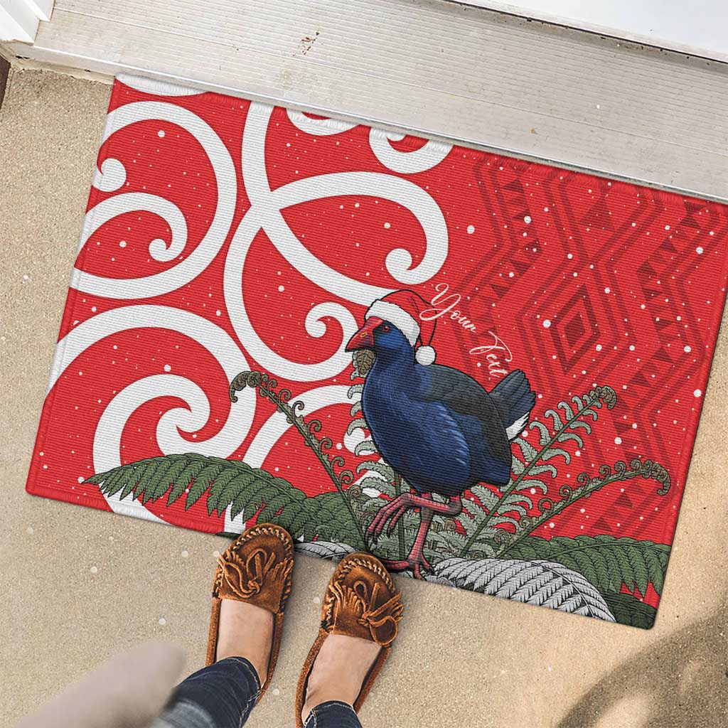 Personalized New Zealand Pukeko Christmas Rubber Doormat Meri Kirihimete Taniko Ponga Koru Red LT14 - Polynesian Pride