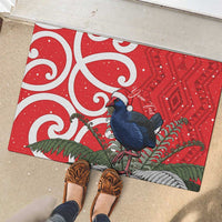 Personalized New Zealand Pukeko Christmas Rubber Doormat Meri Kirihimete Taniko Ponga Koru Red LT14 - Polynesian Pride