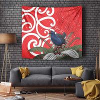 Personalized New Zealand Pukeko Christmas Tapestry Meri Kirihimete Taniko Ponga Koru Red LT14 Red - Polynesian Pride