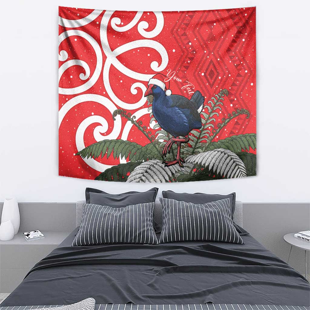 Personalized New Zealand Pukeko Christmas Tapestry Meri Kirihimete Taniko Ponga Koru Red LT14 - Polynesian Pride