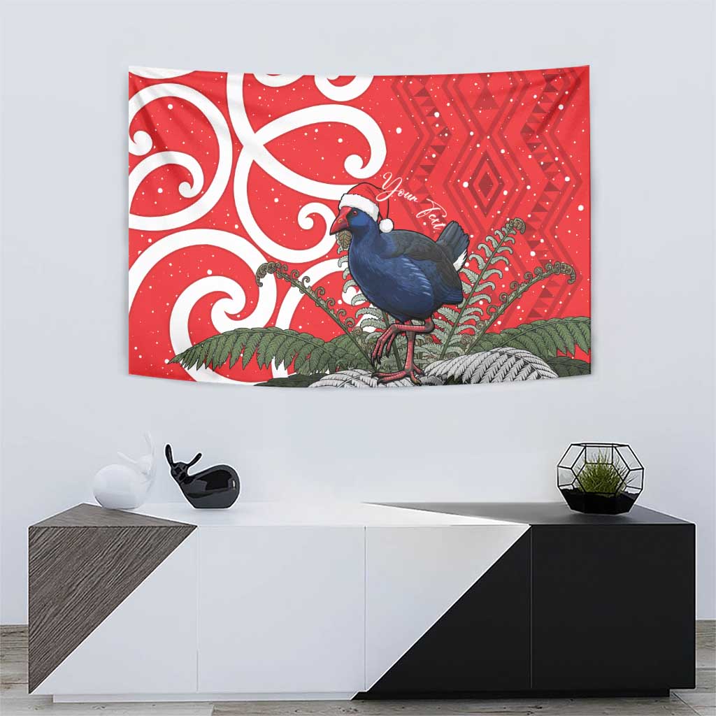 Personalized New Zealand Pukeko Christmas Tapestry Meri Kirihimete Taniko Ponga Koru Red LT14 - Polynesian Pride