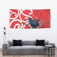 Personalized New Zealand Pukeko Christmas Tapestry Meri Kirihimete Taniko Ponga Koru Red LT14 - Polynesian Pride