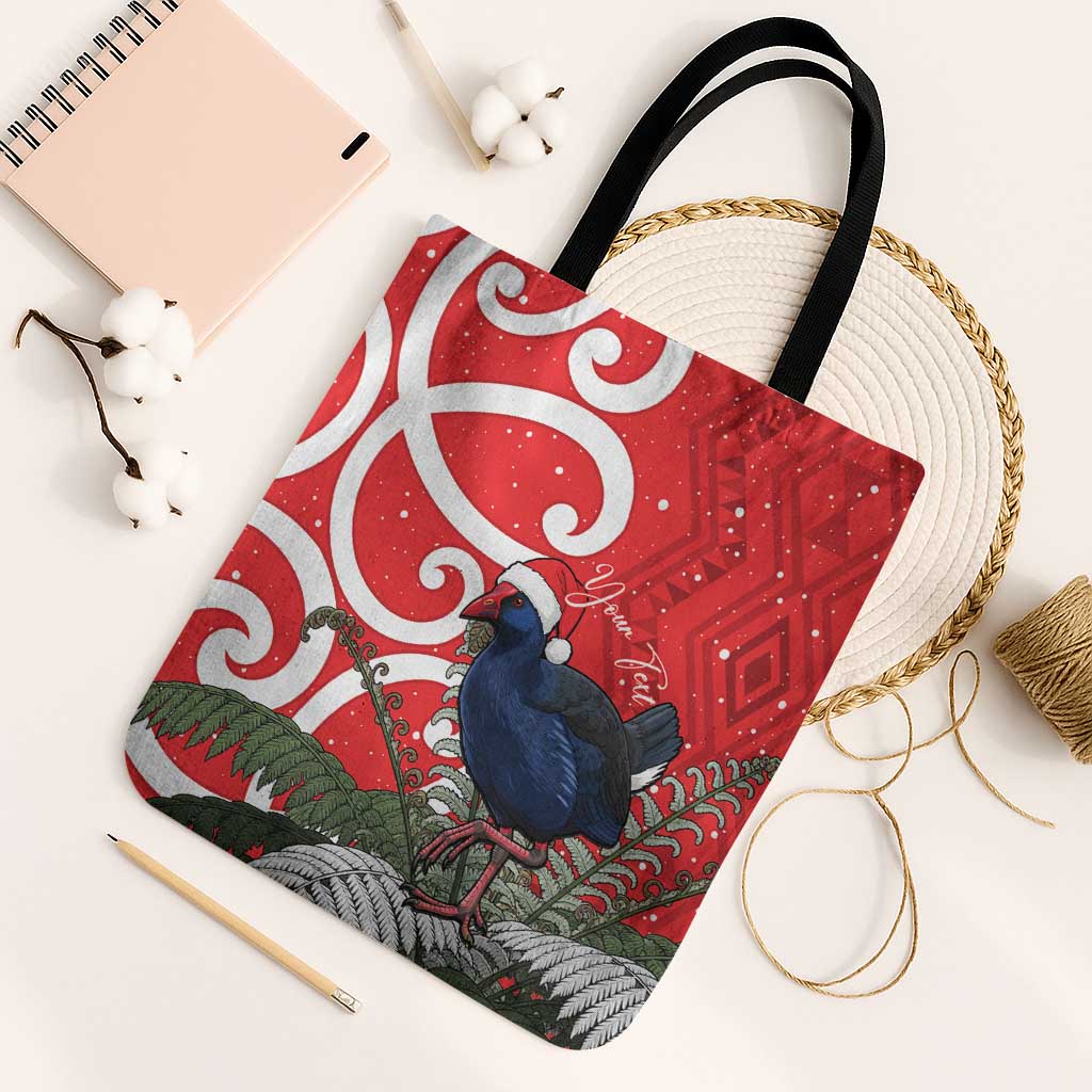 Personalized New Zealand Pukeko Christmas Tote Bag Meri Kirihimete Taniko Ponga Koru Red LT14 Black Strap One Size Red - Polynesian Pride