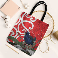 Personalized New Zealand Pukeko Christmas Tote Bag Meri Kirihimete Taniko Ponga Koru Red LT14 Black Strap One Size Red - Polynesian Pride