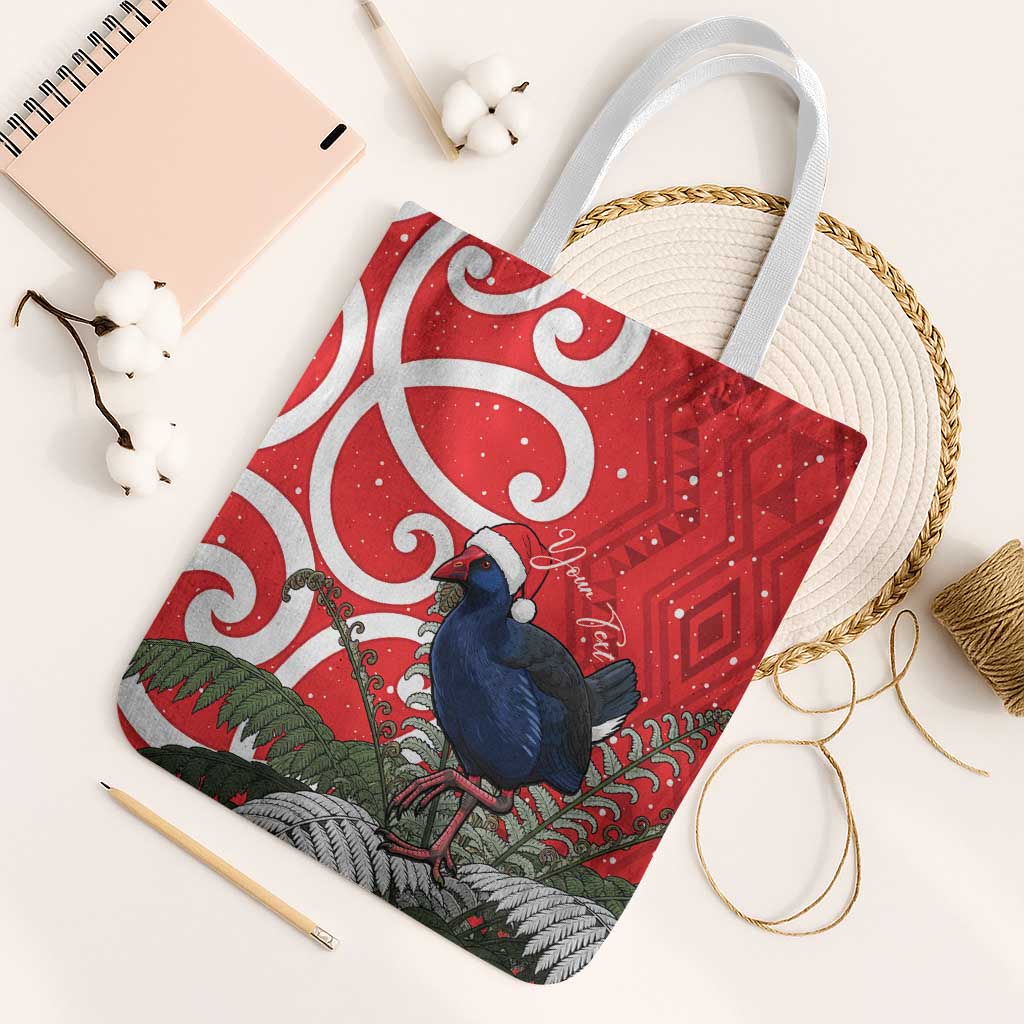 Personalized New Zealand Pukeko Christmas Tote Bag Meri Kirihimete Taniko Ponga Koru Red LT14 White Strap One Size Red - Polynesian Pride