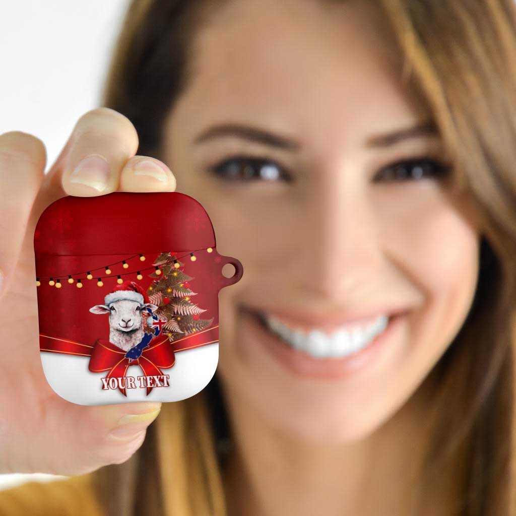 Personalized New Zealand Sheep Christmas AirPods Case Hipi Meri Kirihimete Silver Fern Xmas Tree LT14 Red - Polynesian Pride