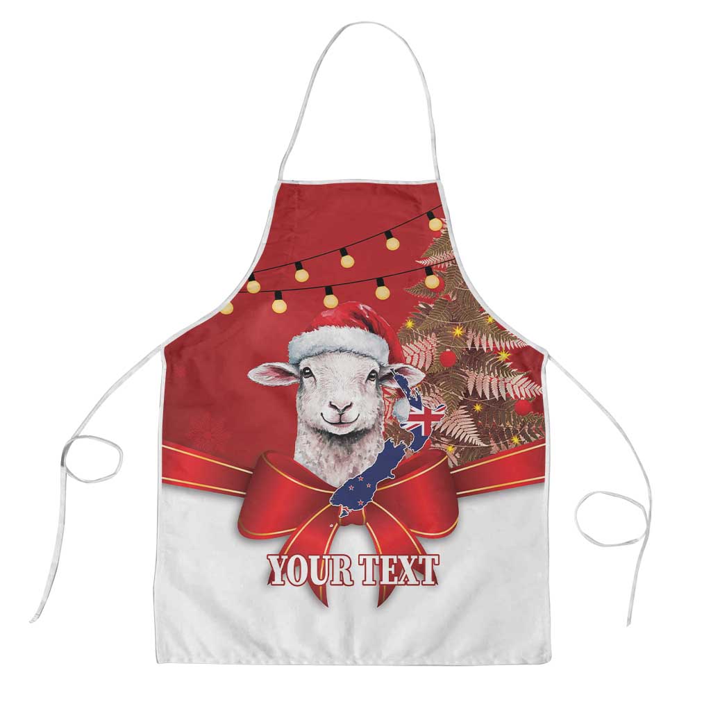 Personalized New Zealand Sheep Christmas Apron Hipi Meri Kirihimete Silver Fern Xmas Tree LT14 Red - Polynesian Pride