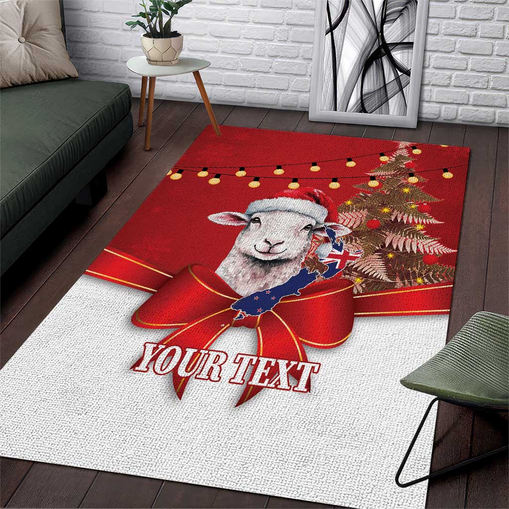 Personalized New Zealand Sheep Christmas Area Rug Hipi Meri Kirihimete Silver Fern Xmas Tree LT14 Red - Polynesian Pride