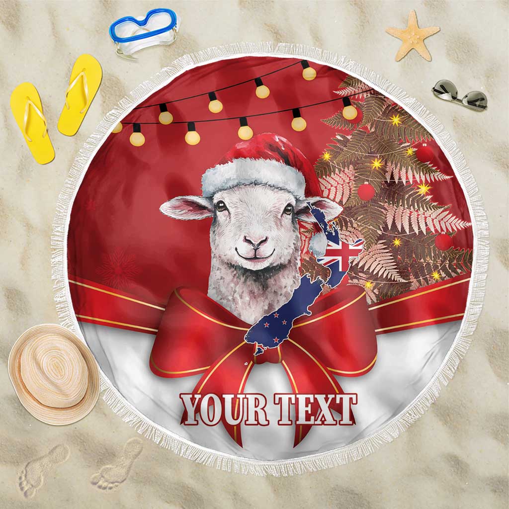 Personalized New Zealand Sheep Christmas Beach Blanket Hipi Meri Kirihimete Silver Fern Xmas Tree LT14 One Size 150cm Red - Polynesian Pride