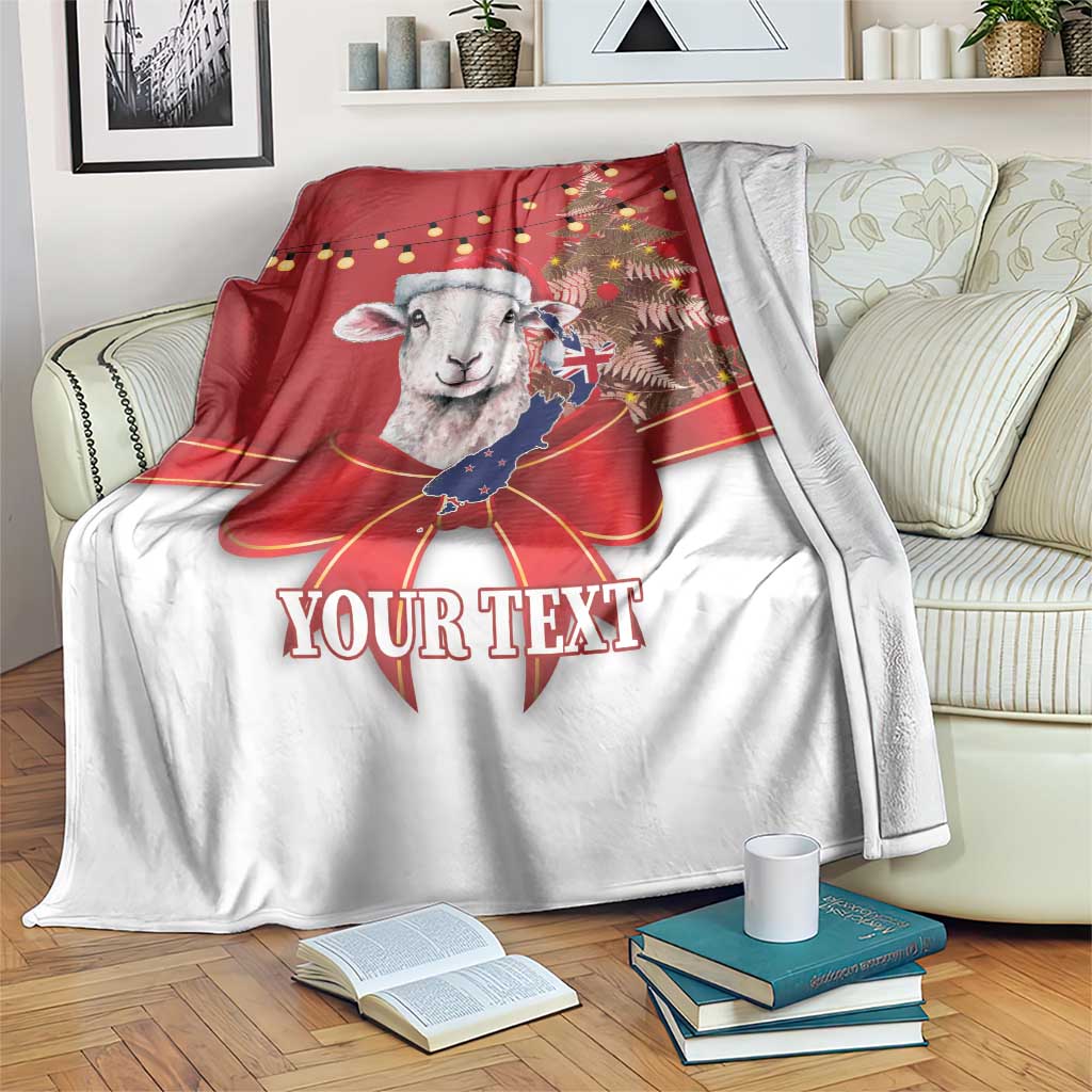 Personalized New Zealand Sheep Christmas Blanket Hipi Meri Kirihimete Silver Fern Xmas Tree LT14 Red - Polynesian Pride