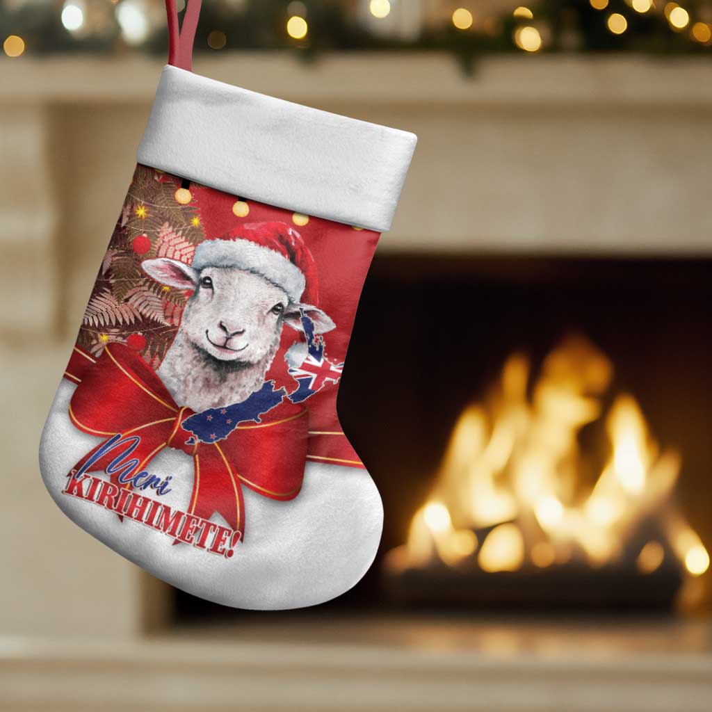 Personalized New Zealand Sheep Christmas Stocking Hipi Meri Kirihimete Silver Fern Xmas Tree LT14 Set of 2 Red - Polynesian Pride