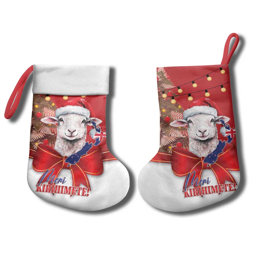Personalized New Zealand Sheep Christmas Stocking Hipi Meri Kirihimete Silver Fern Xmas Tree LT14 - Polynesian Pride