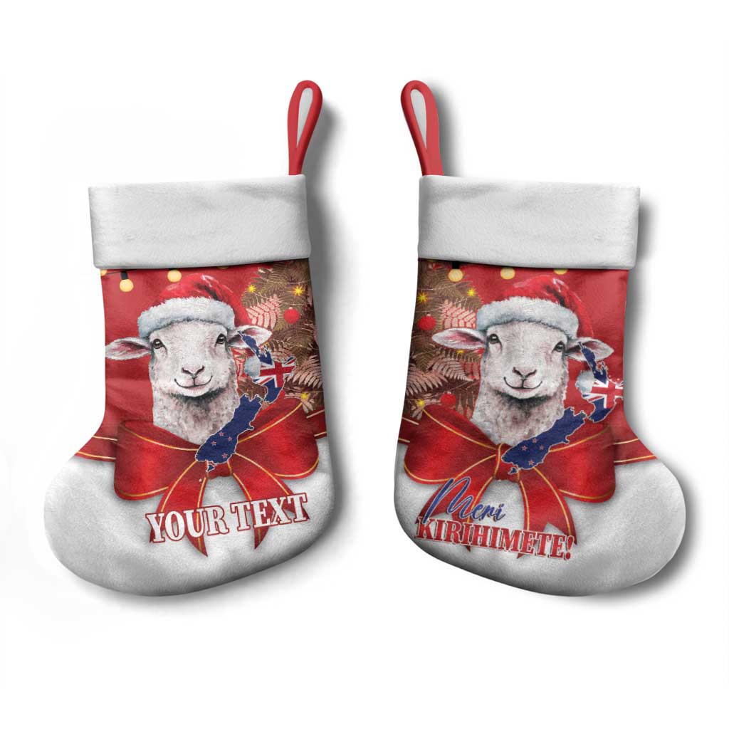 Personalized New Zealand Sheep Christmas Stocking Hipi Meri Kirihimete Silver Fern Xmas Tree LT14 - Polynesian Pride