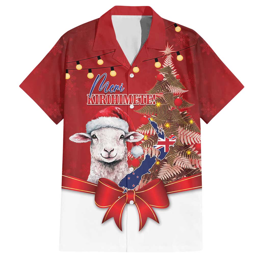 Personalized New Zealand Sheep Christmas Hawaiian Shirt Hipi Meri Kirihimete Silver Fern Xmas Tree LT14 Red - Polynesian Pride