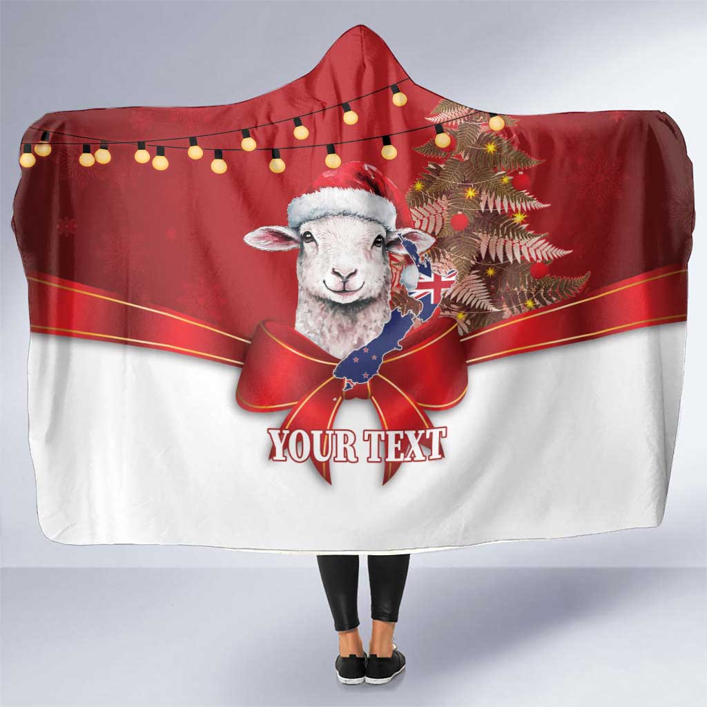 Personalized New Zealand Sheep Christmas Hooded Blanket Hipi Meri Kirihimete Silver Fern Xmas Tree LT14 One Size Red - Polynesian Pride