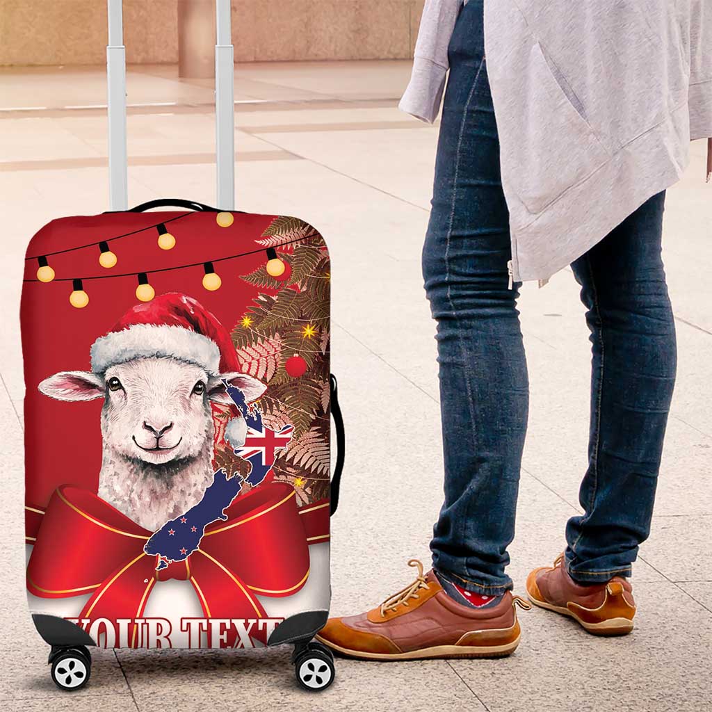 Personalized New Zealand Sheep Christmas Luggage Cover Hipi Meri Kirihimete Silver Fern Xmas Tree LT14 Red - Polynesian Pride