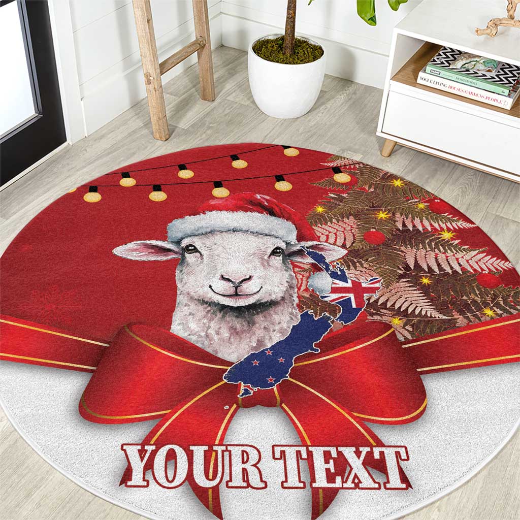 Personalized New Zealand Sheep Christmas Round Carpet Hipi Meri Kirihimete Silver Fern Xmas Tree LT14 Red - Polynesian Pride