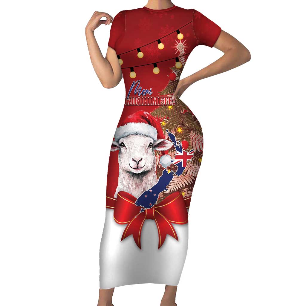 christmas dresses nz Personalized New Zealand Sheep Short Sleeve Bodycon Dress Hipi Meri Kirihimete Silver Fern Xmas Tree orange halter dress