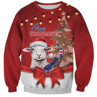 Personalized New Zealand Sheep Christmas Sweatshirt Hipi Meri Kirihimete Silver Fern Xmas Tree LT14 Unisex Red - Polynesian Pride