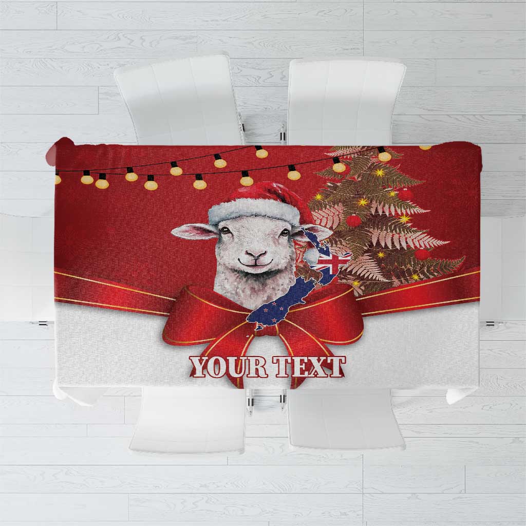 Personalized New Zealand Sheep Christmas Tablecloth Hipi Meri Kirihimete Silver Fern Xmas Tree LT14 Red - Polynesian Pride