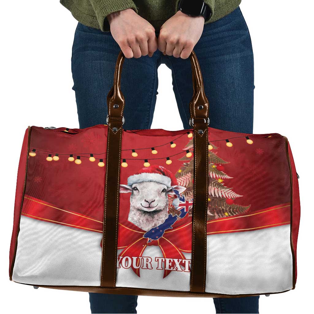 Personalized New Zealand Sheep Christmas Travel Bag Hipi Meri Kirihimete Silver Fern Xmas Tree LT14 Red - Polynesian Pride