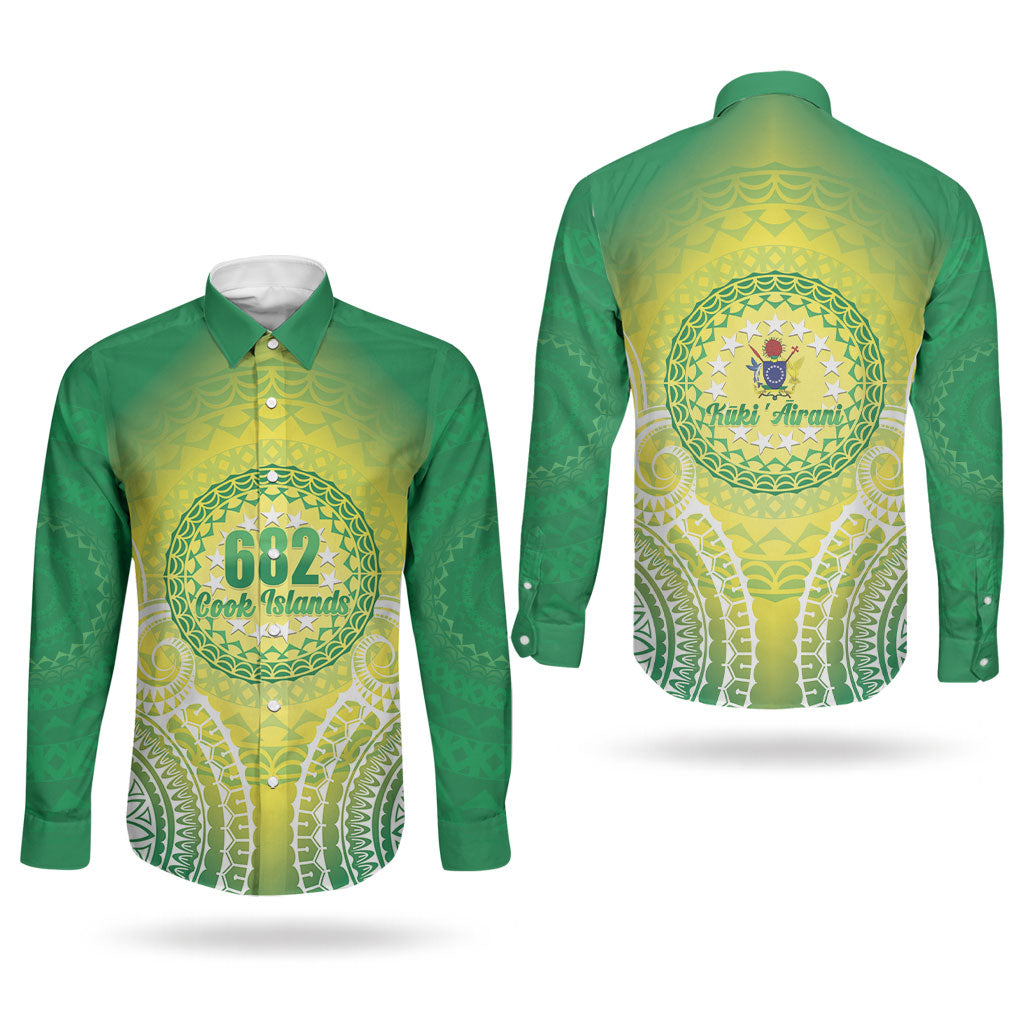 Cook Islands 682 Couples Matching Puletasi and Long Sleeve Button Shirt Kuki 'Airani Area Code Proud LT14 - Polynesian Pride