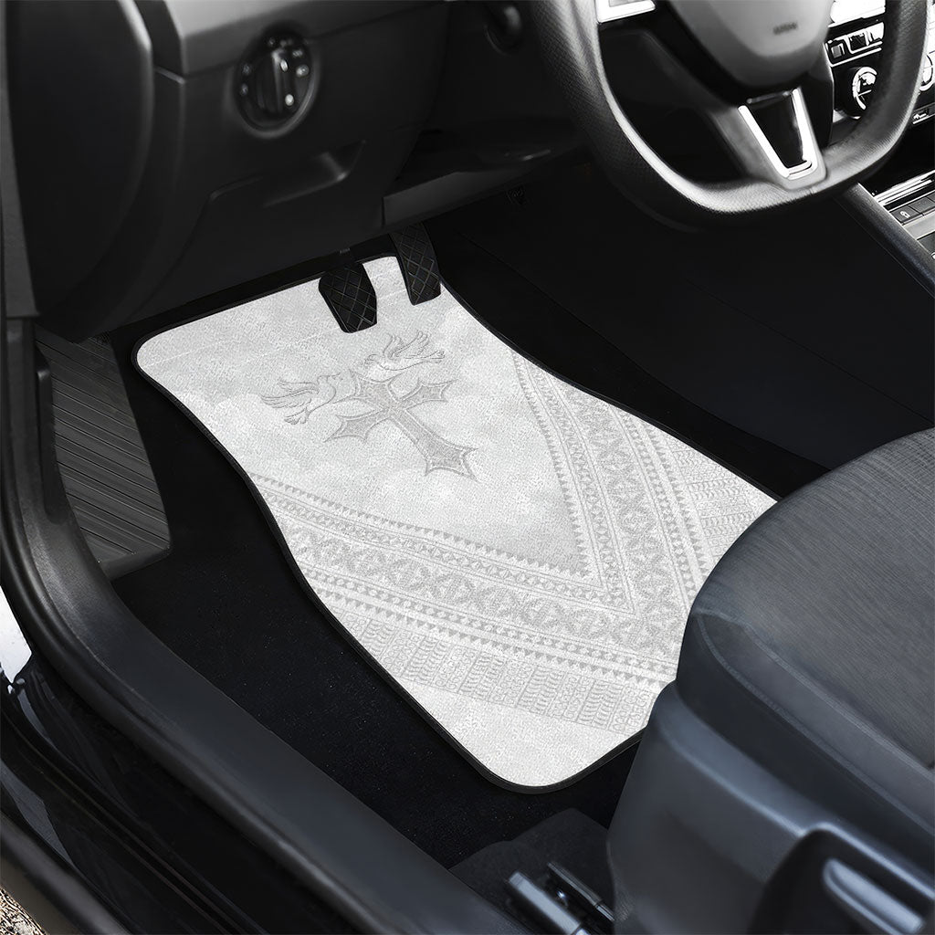 Peniamina Gospel Day Niue Car Mats Cross Dove Hiapo Pattern White LT14 - Polynesian Pride