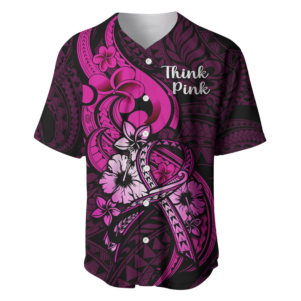 Polynesia Breast Cancer Awareness Baseball Jersey Think Pink Polynesian Ribbon Black Version LT14 Pink - Polynesian Pride