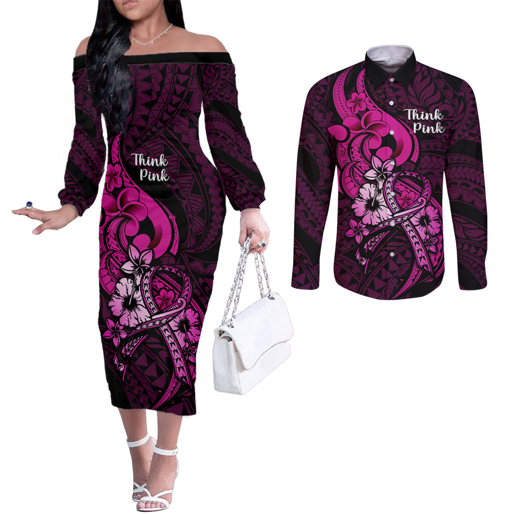 polynesia-breast-cancer-awareness-couples-matching-off-the-shoulder-long-sleeve-dress-and-long-sleeve-button-shirts-think-pink-polynesian-ribbon-black-version