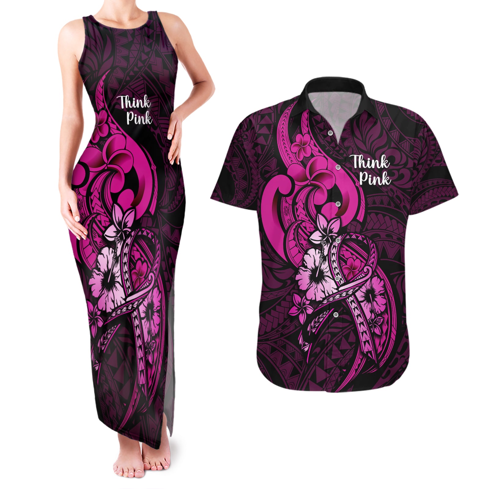 polynesia-breast-cancer-awareness-couples-matching-tank-maxi-dress-and-hawaiian-shirt-think-pink-polynesian-ribbon-black-version