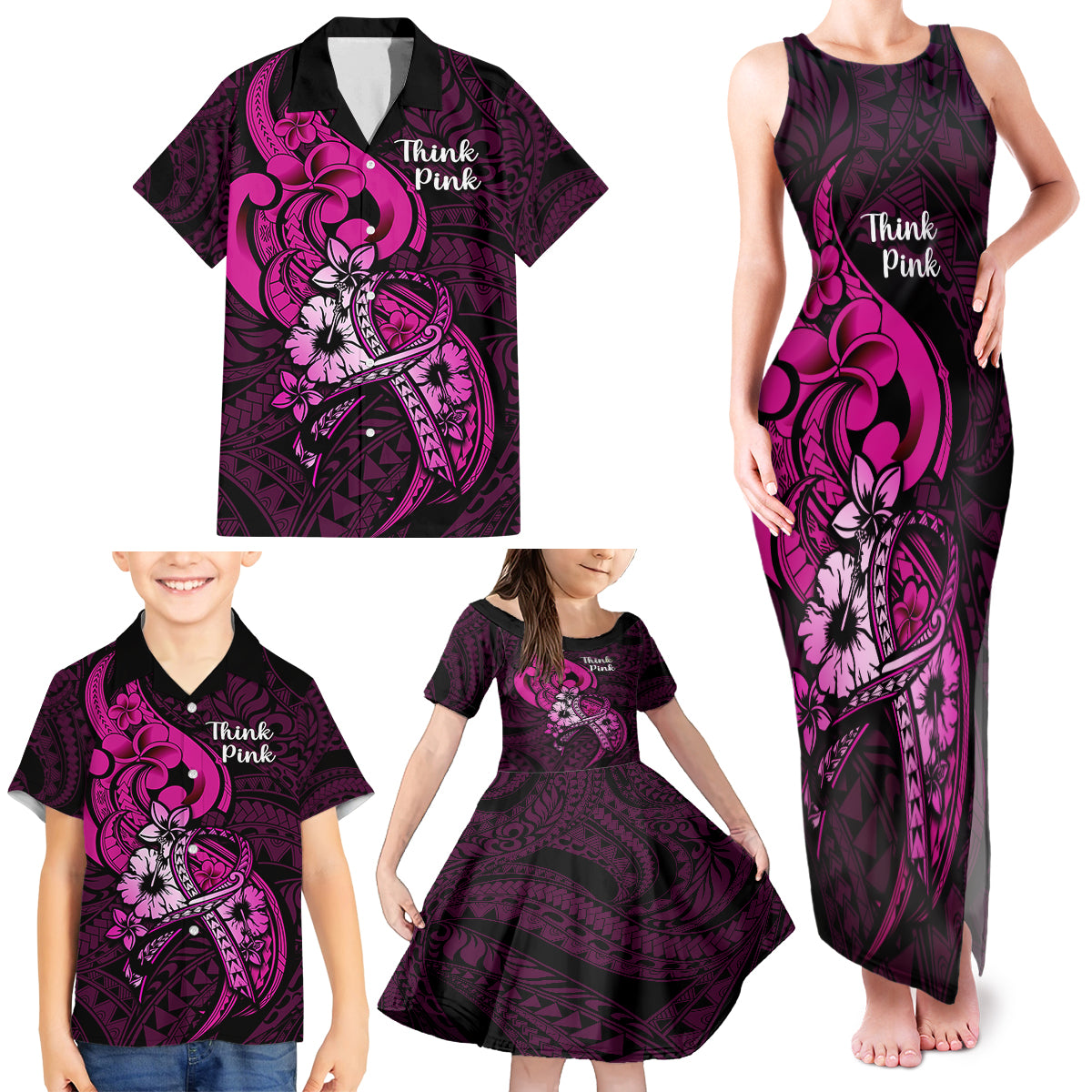 polynesia-breast-cancer-awareness-family-matching-tank-maxi-dress-and-hawaiian-shirt-think-pink-polynesian-ribbon-black-version