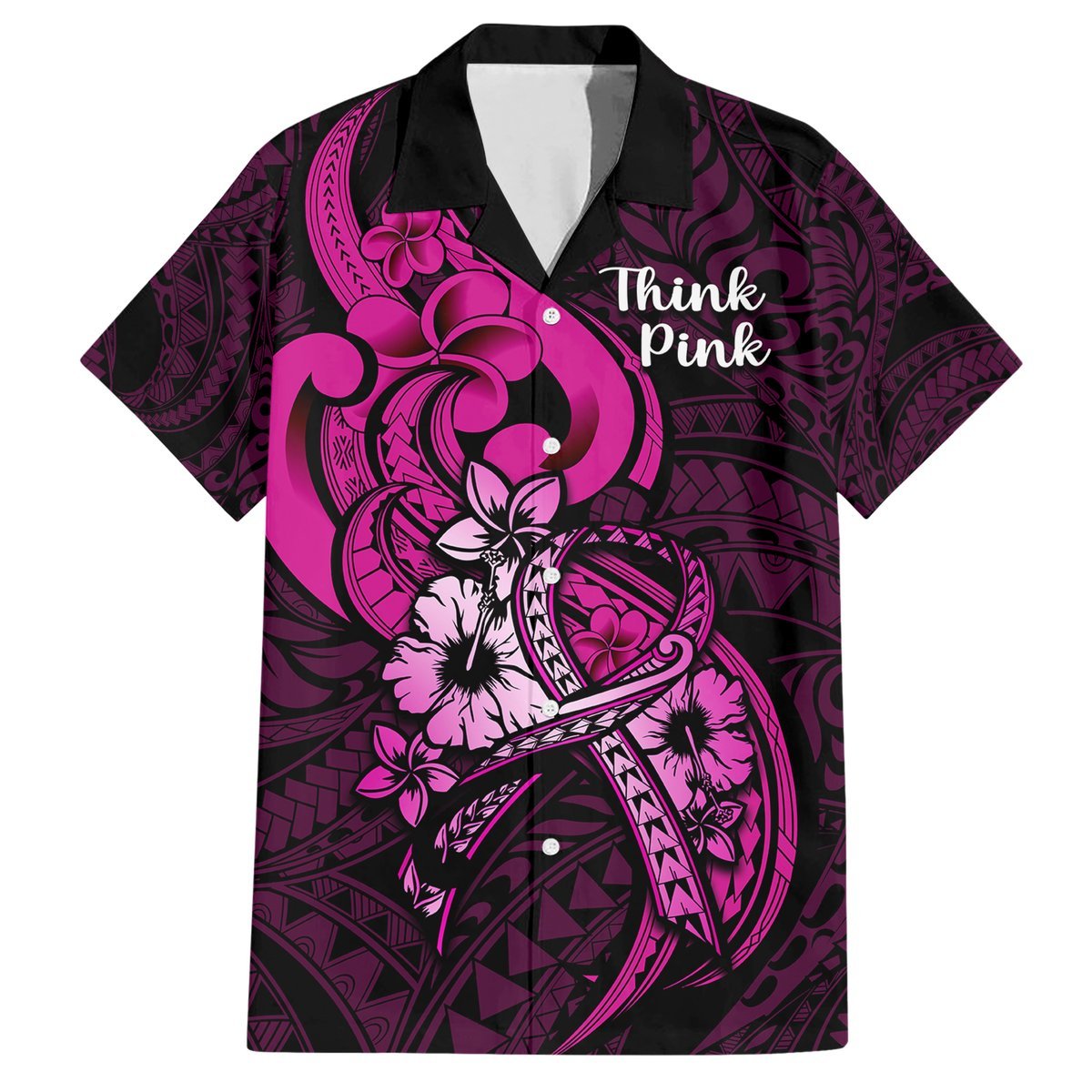 Polynesia Breast Cancer Awareness Hawaiian Shirt Think Pink Polynesian Ribbon Black Version LT14 Pink - Polynesian Pride