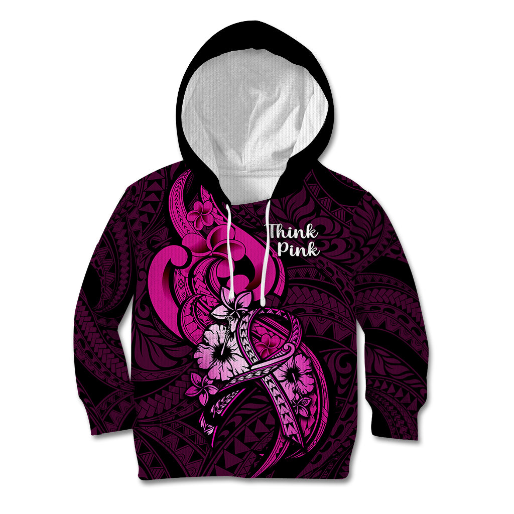 Polynesia Breast Cancer Awareness Kid Hoodie Think Pink Polynesian Ribbon Black Version LT14 Hoodie Pink - Polynesian Pride