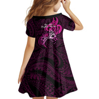 Polynesia Breast Cancer Awareness Kid Short Sleeve Dress Think Pink Polynesian Ribbon Black Version LT14 - Polynesian Pride