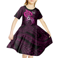 Polynesia Breast Cancer Awareness Kid Short Sleeve Dress Think Pink Polynesian Ribbon Black Version LT14 - Polynesian Pride