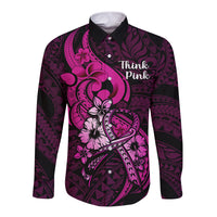 Polynesia Breast Cancer Awareness Long Sleeve Button Shirt Think Pink Polynesian Ribbon Black Version LT14 Unisex Pink - Polynesian Pride