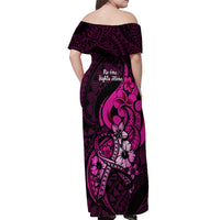 Polynesia Breast Cancer Awareness Off Shoulder Maxi Dress Think Pink Polynesian Ribbon Black Version LT14 - Polynesian Pride