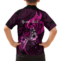Personalised Polynesia Breast Cancer Awareness Kid Hawaiian Shirt Think Pink Polynesian Ribbon Black Version LT14 - Polynesian Pride