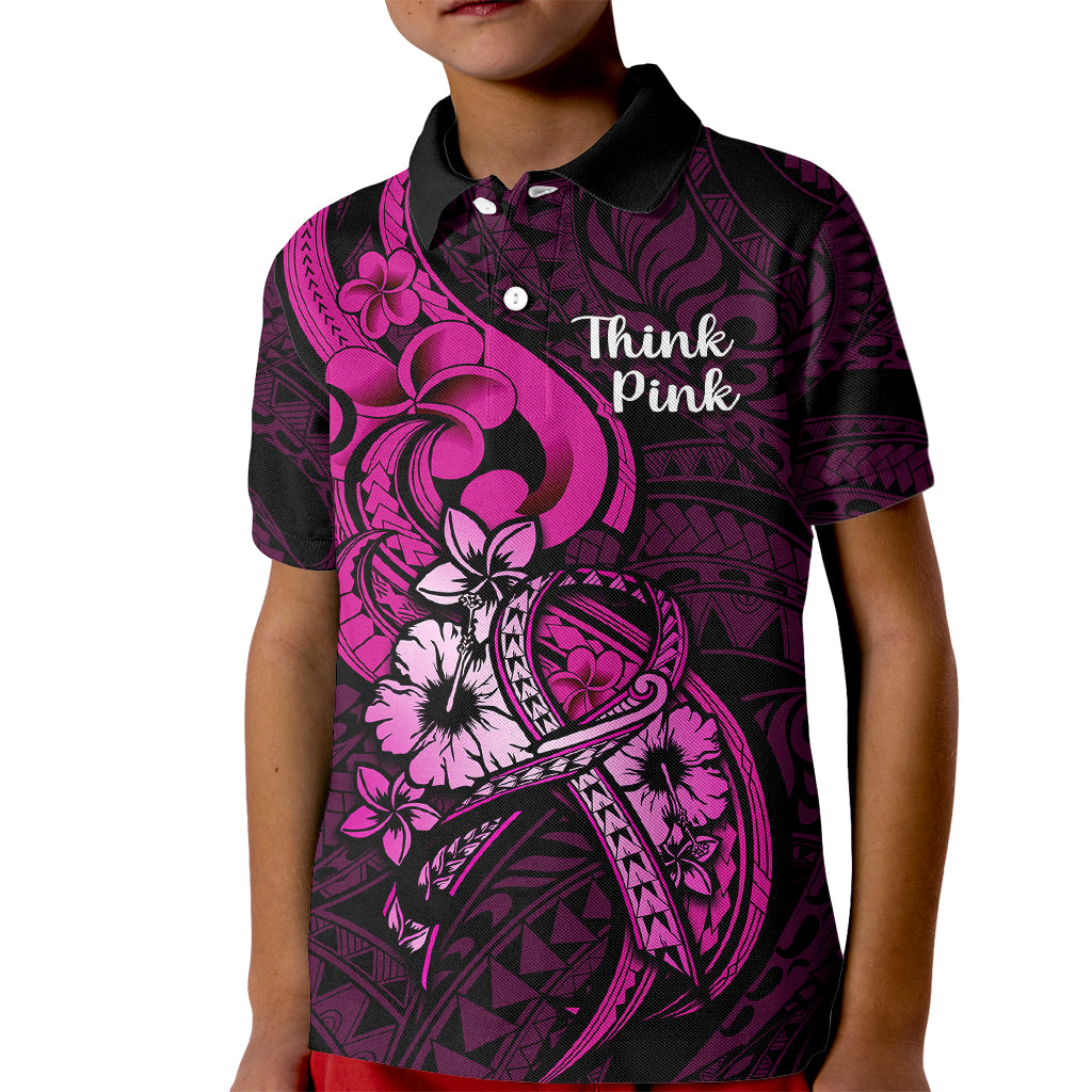 Personalised Polynesia Breast Cancer Awareness Kid Polo Shirt Think Pink Polynesian Ribbon Black Version LT14 Kid Pink - Polynesian Pride