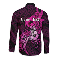 Personalised Polynesia Breast Cancer Awareness Long Sleeve Button Shirt Think Pink Polynesian Ribbon Black Version LT14 - Polynesian Pride