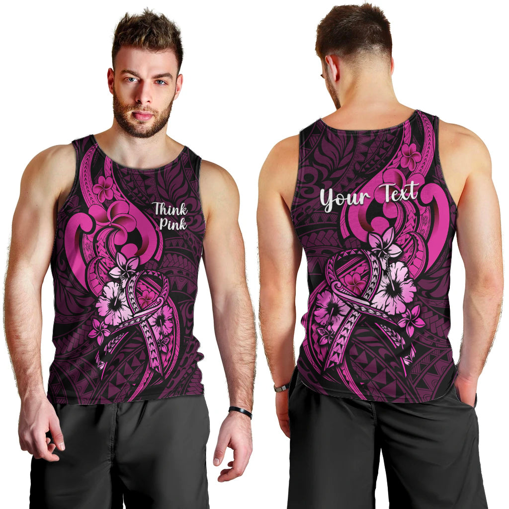 Personalised Polynesia Breast Cancer Awareness Men Tank Top Think Pink Polynesian Ribbon Black Version LT14 - Polynesian Pride