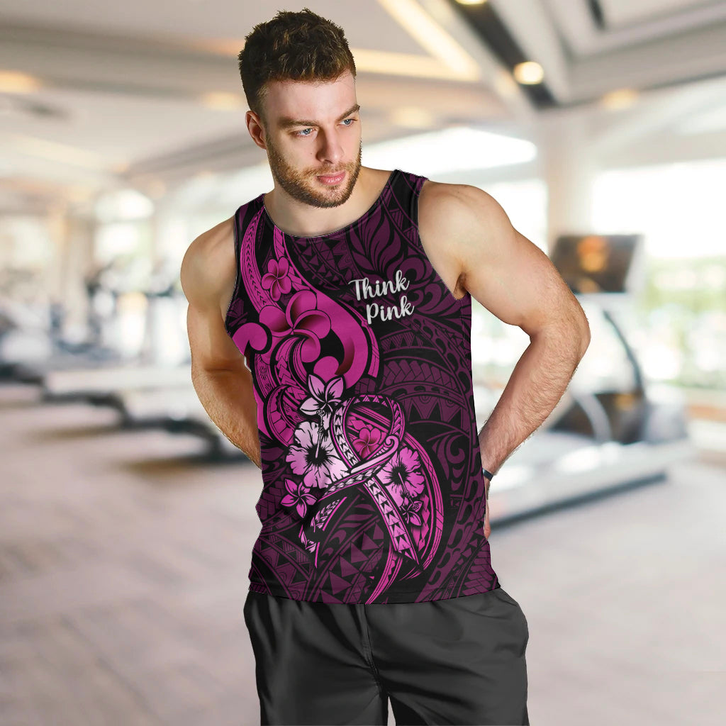 Personalised Polynesia Breast Cancer Awareness Men Tank Top Think Pink Polynesian Ribbon Black Version LT14 - Polynesian Pride
