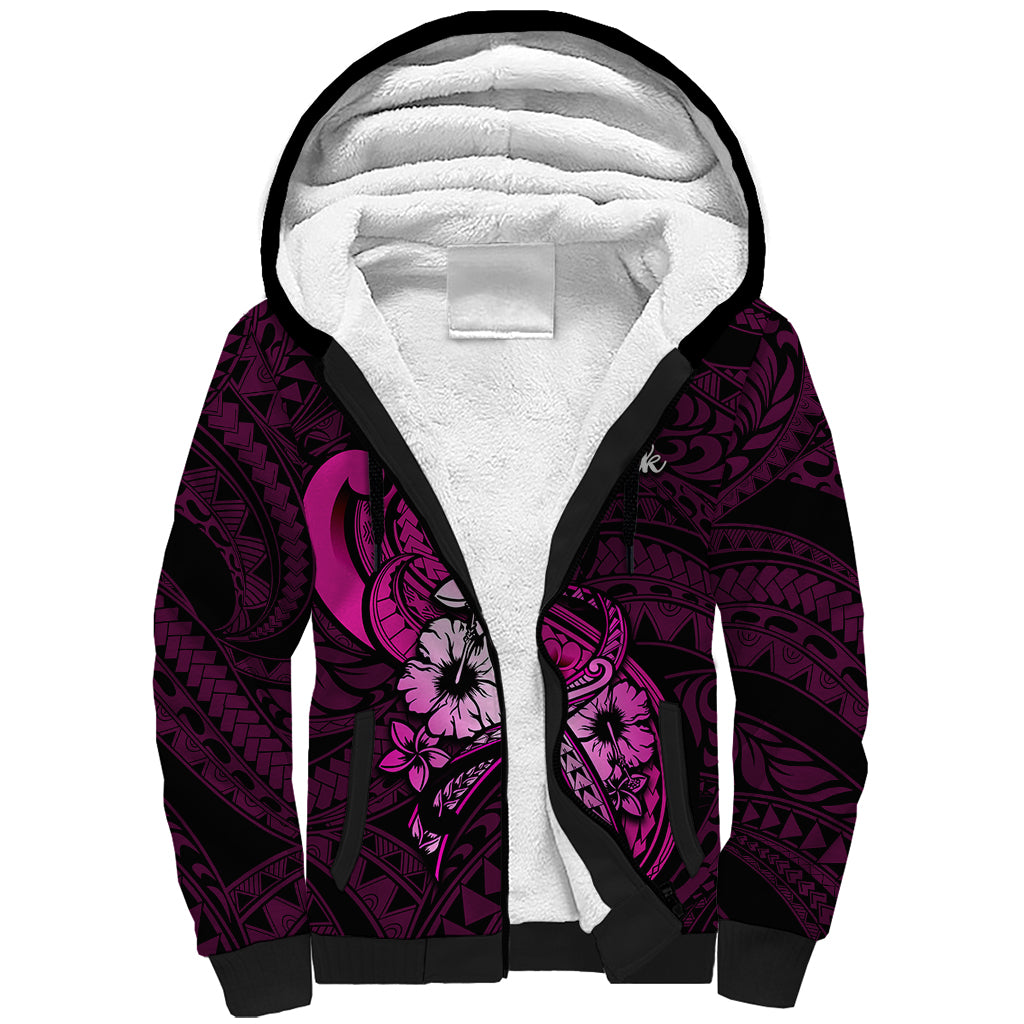 personalised-polynesia-breast-cancer-awareness-sherpa-hoodie-think-pink-polynesian-ribbon-black-version