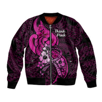 Personalised Polynesia Breast Cancer Awareness Sleeve Zip Bomber Jacket Think Pink Polynesian Ribbon Black Version LT14 Unisex Pink - Polynesian Pride