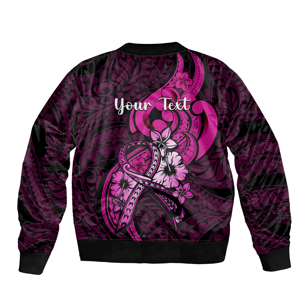 Personalised Polynesia Breast Cancer Awareness Sleeve Zip Bomber Jacket Think Pink Polynesian Ribbon Black Version LT14 - Polynesian Pride