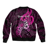 Personalised Polynesia Breast Cancer Awareness Sleeve Zip Bomber Jacket Think Pink Polynesian Ribbon Black Version LT14 - Polynesian Pride