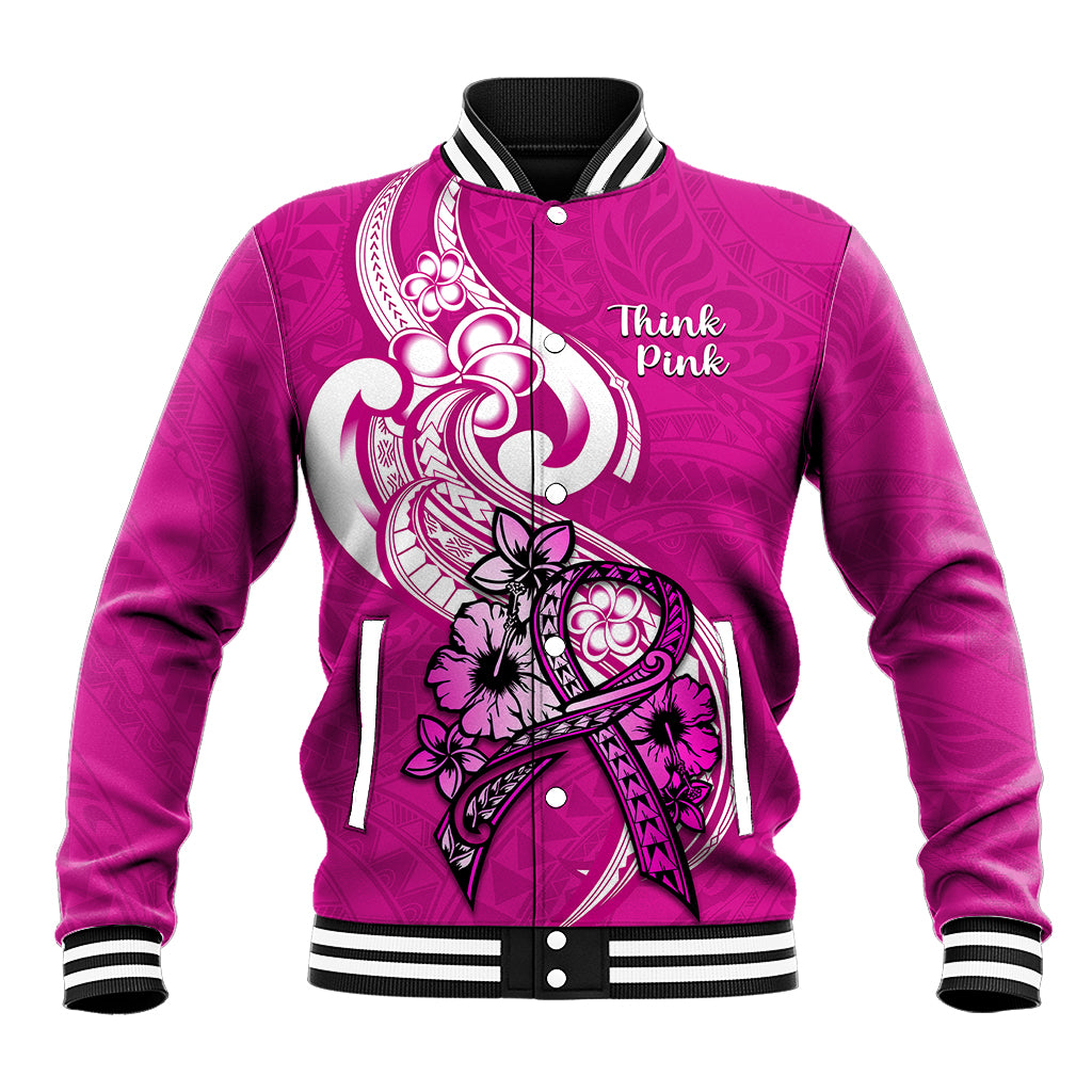 Polynesia Breast Cancer Awareness Baseball Jacket Think Pink Polynesian Ribbon White Version LT14 Unisex Pink - Polynesian Pride