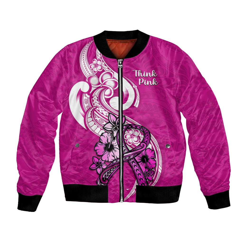 Polynesia Breast Cancer Awareness Bomber Jacket Think Pink Polynesian Ribbon White Version LT14 Unisex Pink - Polynesian Pride